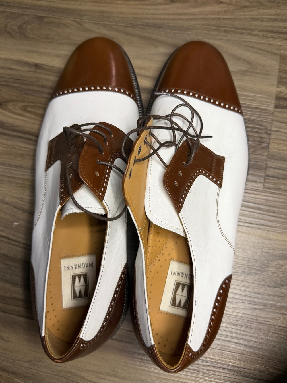 Magnanni Brown and White Two-Tone Cap-Toe Oxfords